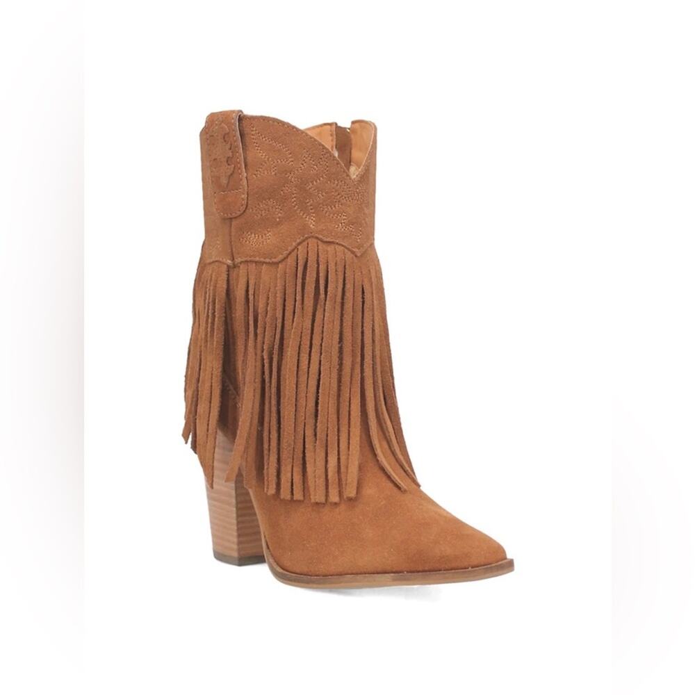 Dingo Fringe Cowboy Booties Womens 9 Camel Suede Western Embroidered Boots - Picture 2 of 10